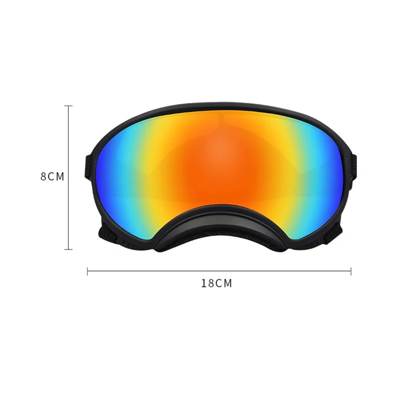 Front and side dimensions of the dog goggles