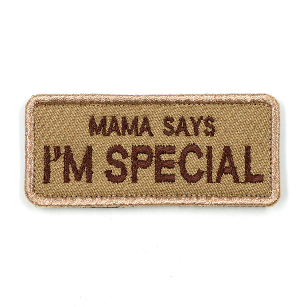 Tan patch reading Mama Says I’m Special