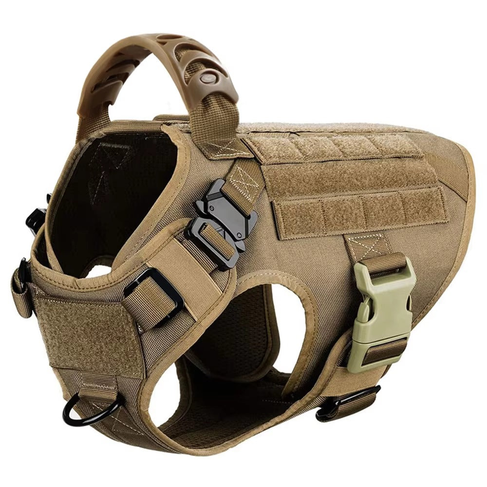Tan tactical harness shown from a three-quarter angle