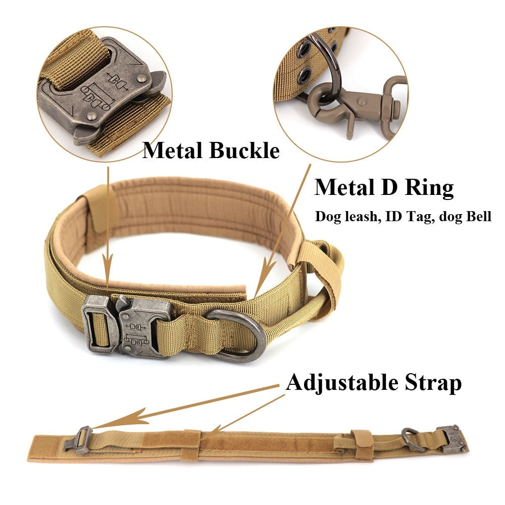 Diagram showing the adjustable collar strap and metal hardware