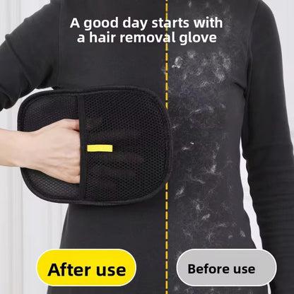 Before-and-after demonstration of fur collected by the glove