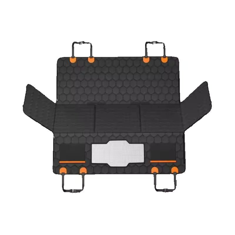 Flat lay of the black hard-bottom car hammock