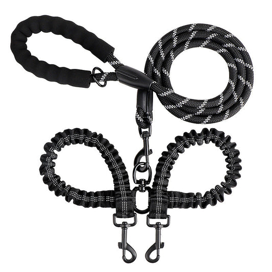 Black double dog leash with two bungee branches
