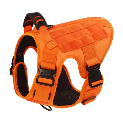 Orange tactical dog harness shown from the side