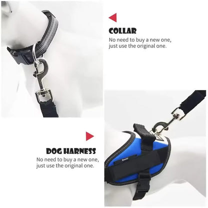 Hand positioning the tether's metal tab at a vehicle seat-belt receptacle