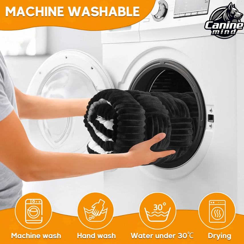 Graphic showing the removable bed cover being machine washed