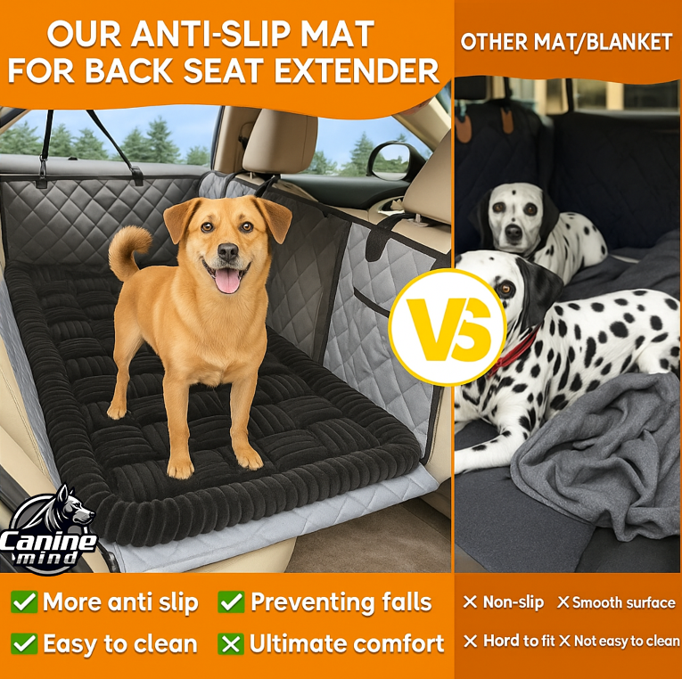 Brown-and-white plush dog bed shown in a back seat