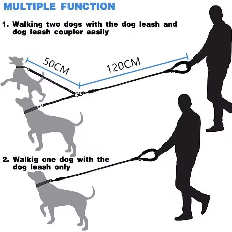 Diagram showing the double leash splitter and listed leash lengths
