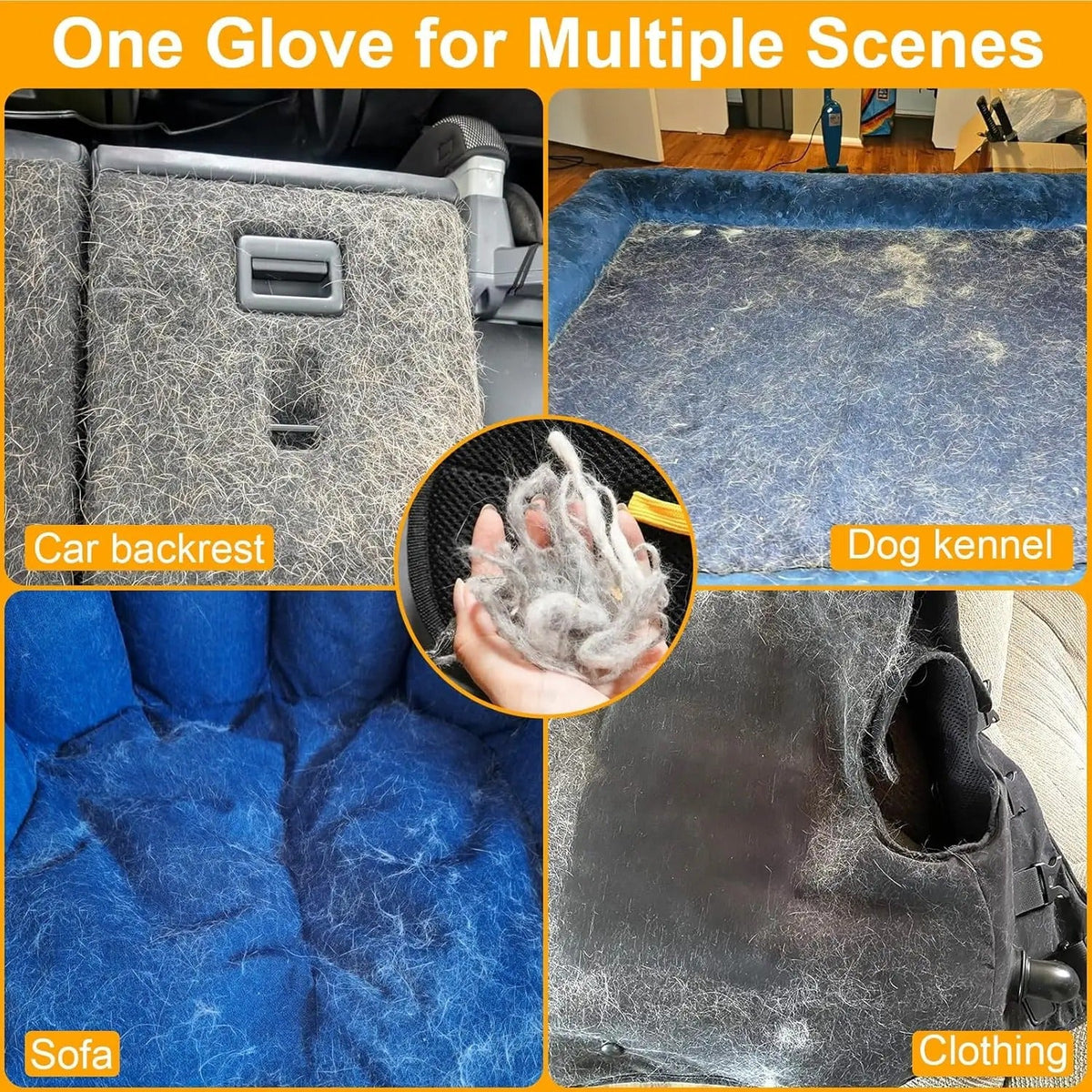 Glove removing fur from a vehicle seat