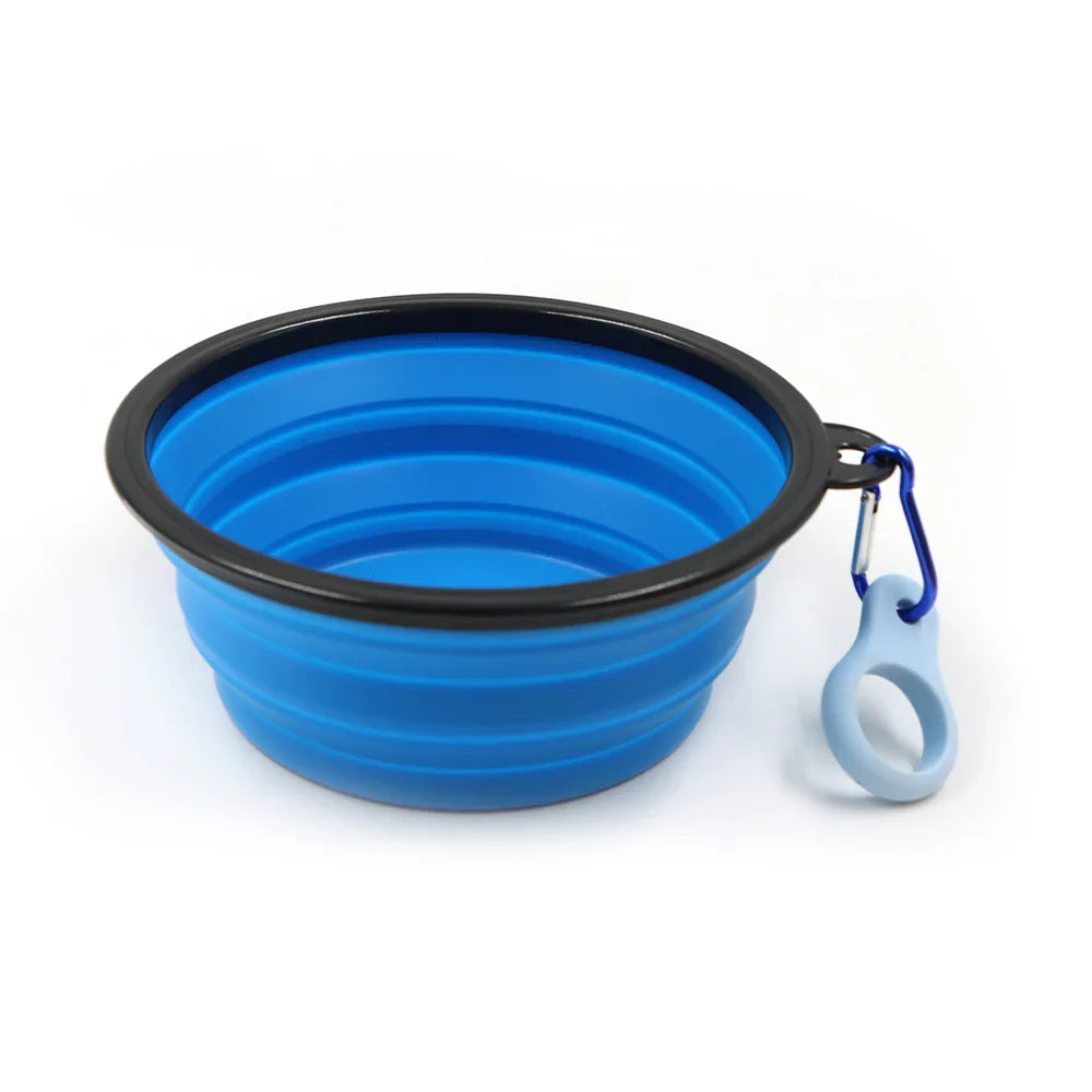 Blue collapsible travel bowl with clip