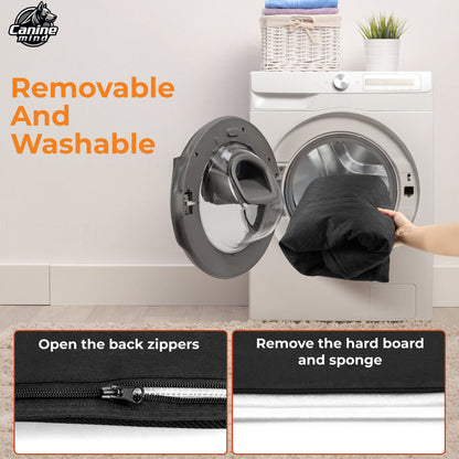 Diagram showing removable hardboard and machine-washable cover