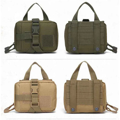 Front and back views of green and tan pouch styles