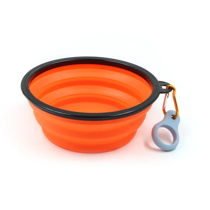 Orange collapsible travel bowl with clip