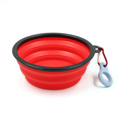 Red collapsible travel bowl with clip